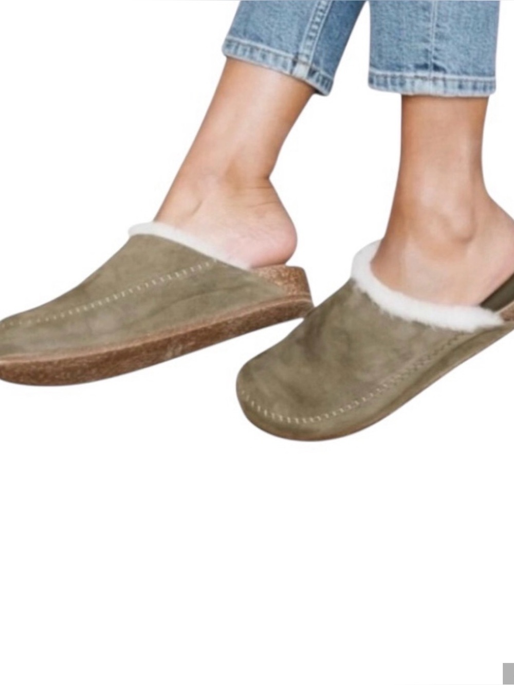 Jenni Kayne Suede Shearling-Lined Mocha Clog Mules in Tan